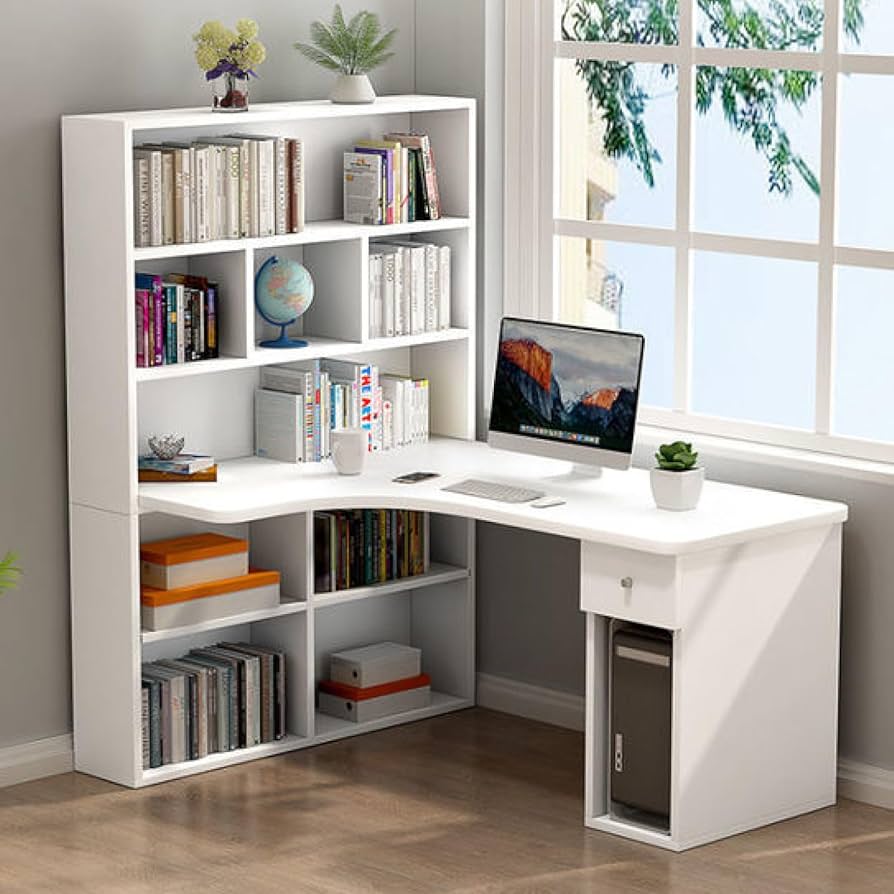 網代編み机 Amazon | 机、L字型デスク、リバーシブル棚付き47インチ